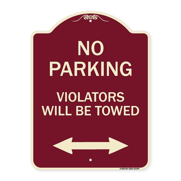 Parking Violators Will Towed W/ Bidirectional Arrow Heavy-Gauge Alum Sign, 24" x 18", BU-1824-23349